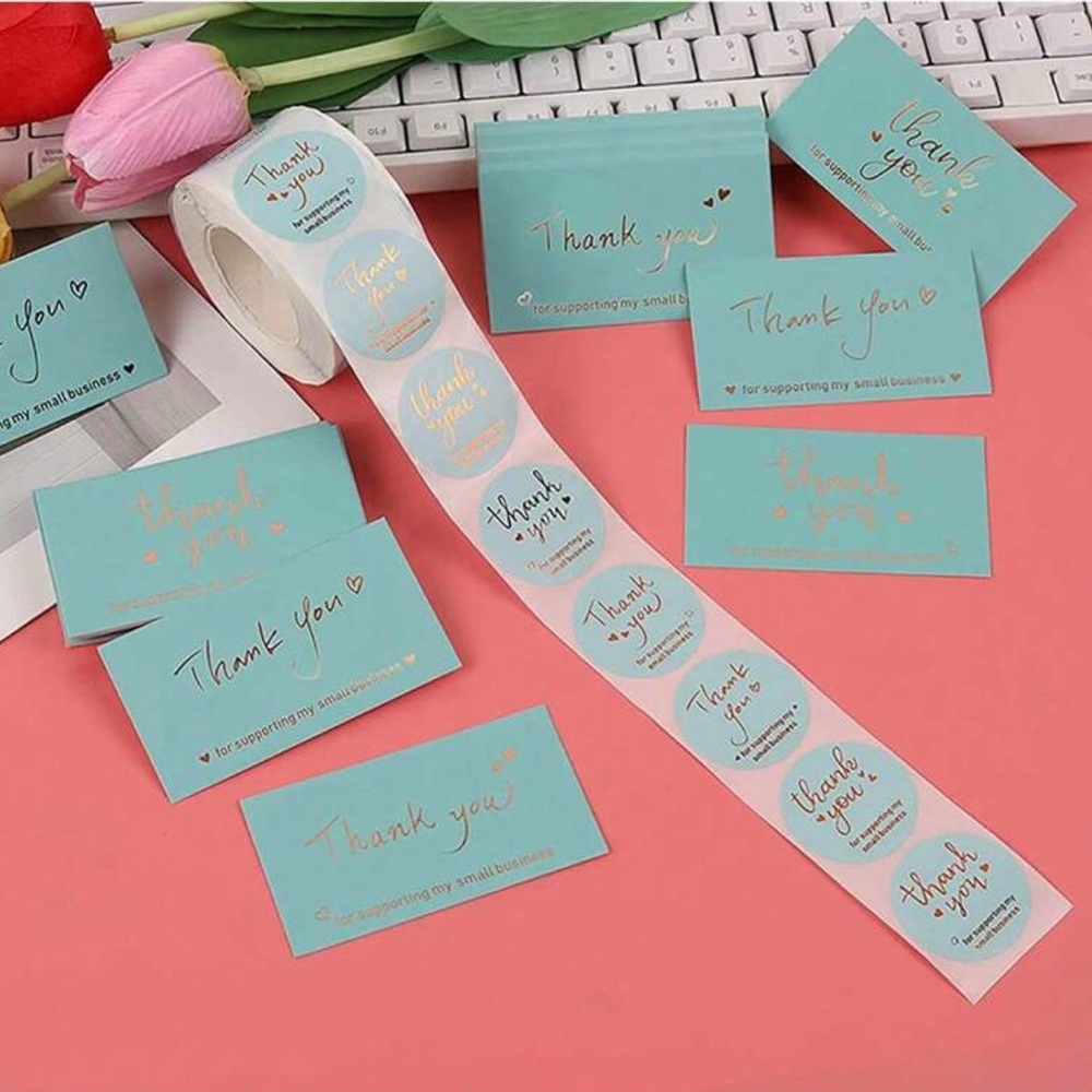 50 Thank You Cards and 500 Stickers Set